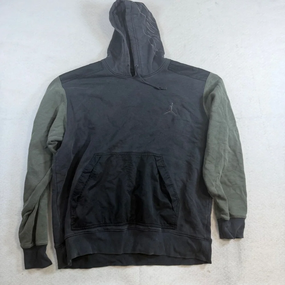 Jordan Mens XL Pullover Hoodie Black Olive Green Colorblock Jumpman Logo 8260